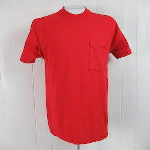 Vintage t shirt, pocket t shirt, 1980s t shirt, red t shirt, plain t shirt, Fruit of the Loom, cotton shirt, vintage clothing, size large