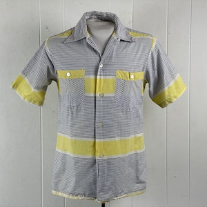Vintage shirt, size small, 1950s shirt, Royal Palm shirt, striped shirt, Rockabilly shirt, top button loop, seersucker, vintage clothing