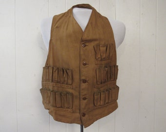 Vintage hunting vest, hunting vest, brown duck vest, 1920s hunting vest, shooting vest, vintage hunting, vintage clothing, size medium