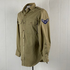 Vintage shirt, size medium, military shirt, 1950s shirt, air force shirt, Air force patch, khaki shirt, vintage clothing