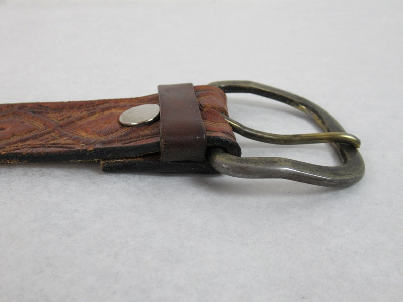 hand tooled belt brown leather belt hand tooled Vintage belt hippy belt vintage clothing 34 to 39 brass buckle 1960s belt