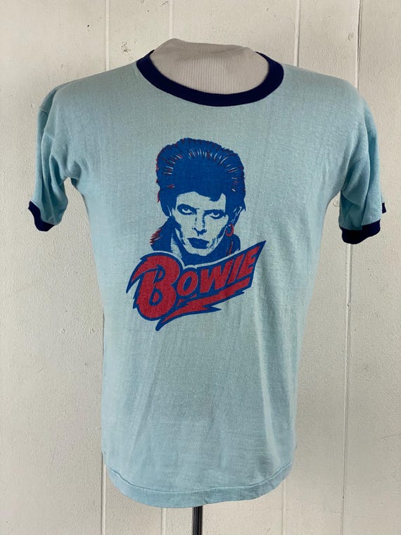 1970s Bowie T Shirt, Size Medium, 1974 David Bowie Ringer T Shirt