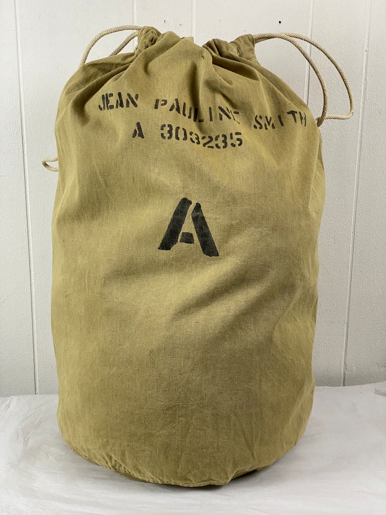 Vintage bag, duffle bag, 1940s bag, Woman's Army bag, W.A.S.P. bag, vintage knapsack, vintage duffel bag, stenciled bag, canvas bag, luggage image 2