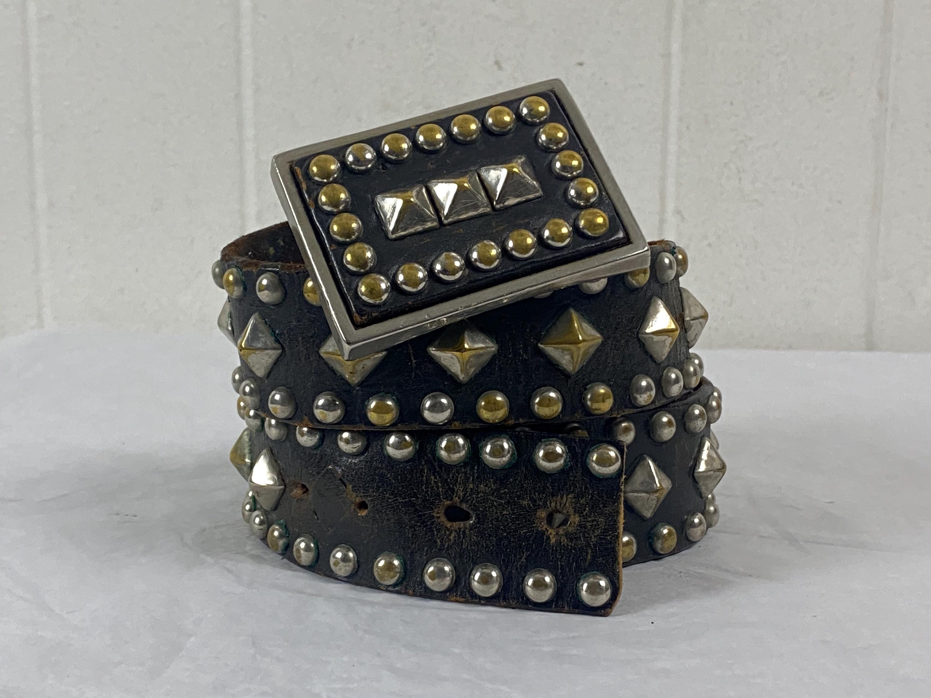 1980s Belt, Size 32 to 34, Punk Rock Belt, Black Leather Belt