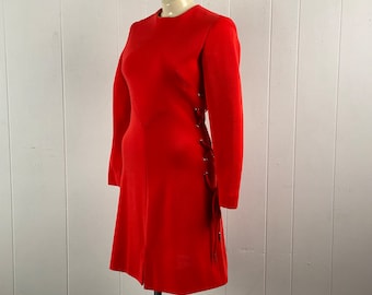 Vintage jurk, jaren 1960 jurk, zijkant geregen jurk, Albert Maurice jurk, Kerstmis rode jurk, Mod jurk, vintage kleding, maat klein