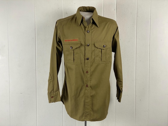 Vintage shirt, size medium, Boy scout shirt, 1940s shirt, button down shirt, removable buttons, B.S.A. shirt, vintage clothing, NOS