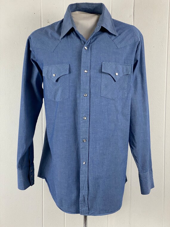 Vintage cowboy shirt, size large, 1980s shirt, bl… - image 2