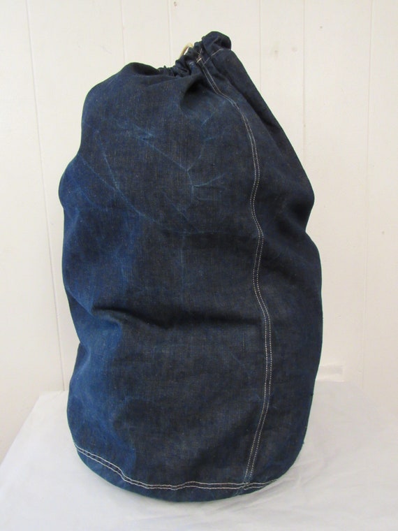 Vintage denim bag, 1940s denim duffel bag, WWII k… - image 3