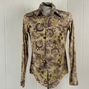 Vintage shirt, size small, disco shirt, 1970s shirt, abstract shirt, floral shirt, Van Heusen Sportswear, nylon shirt, vintage clothing