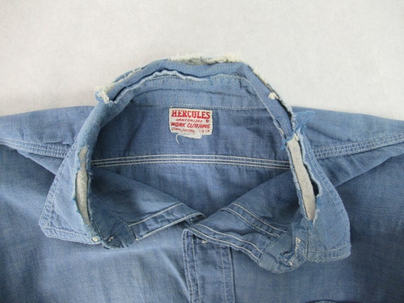 40s〜50s Bluechambrayworkshirt Vtg 40s 50s Mens Medium Sears Hercules Button Chambray Long
