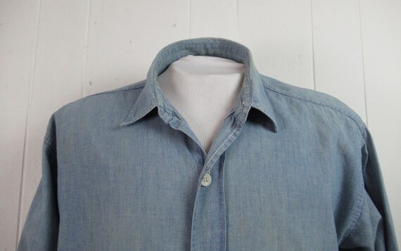 Vintage shirt, 1950s shirt, chambray shirt, distr… - image 2