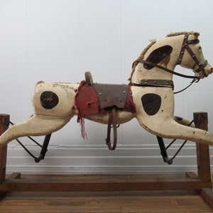 Antique horse, 19th century folk art, rocking horse, pine horse, glass eyes, 1800s primitive, vintage decor