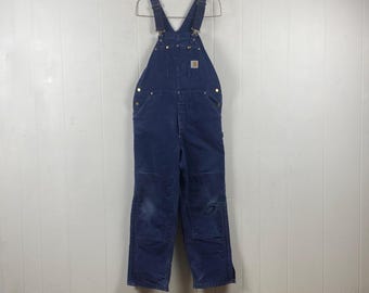 Carhartt overalls, 38" X 32", vintage overalls, vintage workwear, lined overalls, 1990s blue overalls, vintage workwear, vintage clothing