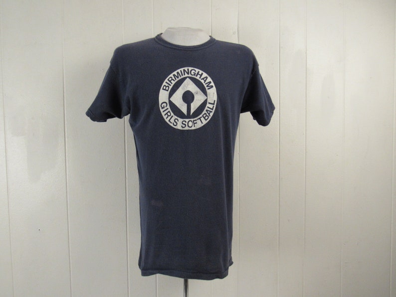 Vintage t shirt, 1960s t shirt, Birmingham t shirt, girls softball, vintage clothing, size XL image 1