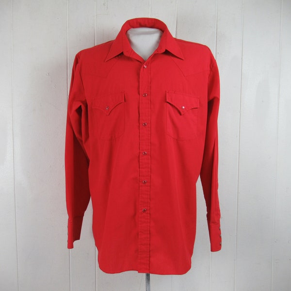 Vintage Shirt, 1980er Shirt, Cowboy Shirt, rotes Western Shirt, Rockabilly Shirt, ELY, Vintage Kleidung, 16 1/2 x 35, Größe groß