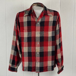 Vintage shirt, size medium, 1930s shirt, vintage plaid shirt, button down shirt, Van Heusen shirt, top button loop, vintage clothing