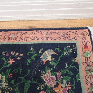 Vintage tapijt, Chinees tapijt, jaren 1920 tapijt, Art Deco tapijt, handgemaakt tapijt, wollen tapijt, Chinees textiel, weven, 5 ' x 3' afbeelding 3
