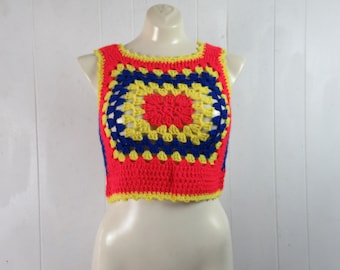 Vintage crochet top, hippy shirt, crochet, vest, 1970s top, 1970s shirt, vintage clothing, size small