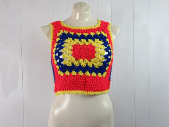 Vintage crochet top, hippy shirt, crochet, vest, 1