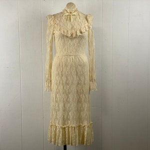 Vestido vintage, tamaño pequeño, vestido de pradera, vestido blanco, vestido de los años 70, vestido de encaje, vestido de algodón, vestido eduardiano, ropa vintage
