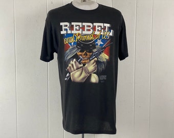 Vintage t-shirt, size XL, 3D Emblem t shirt, Skeleton t shirt, Rebel and Proud of it, 1990s t shirt, Just Brass Inc, vintage clothing