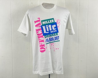 T-shirt Vintage Miller Lite Harley Davidson Années 90 - Bleu, Taille L Homme, Coton