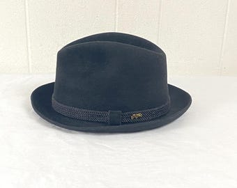ヴィンテージ ドブス フェドーラハット、黒フェルト、レザーバンド付き