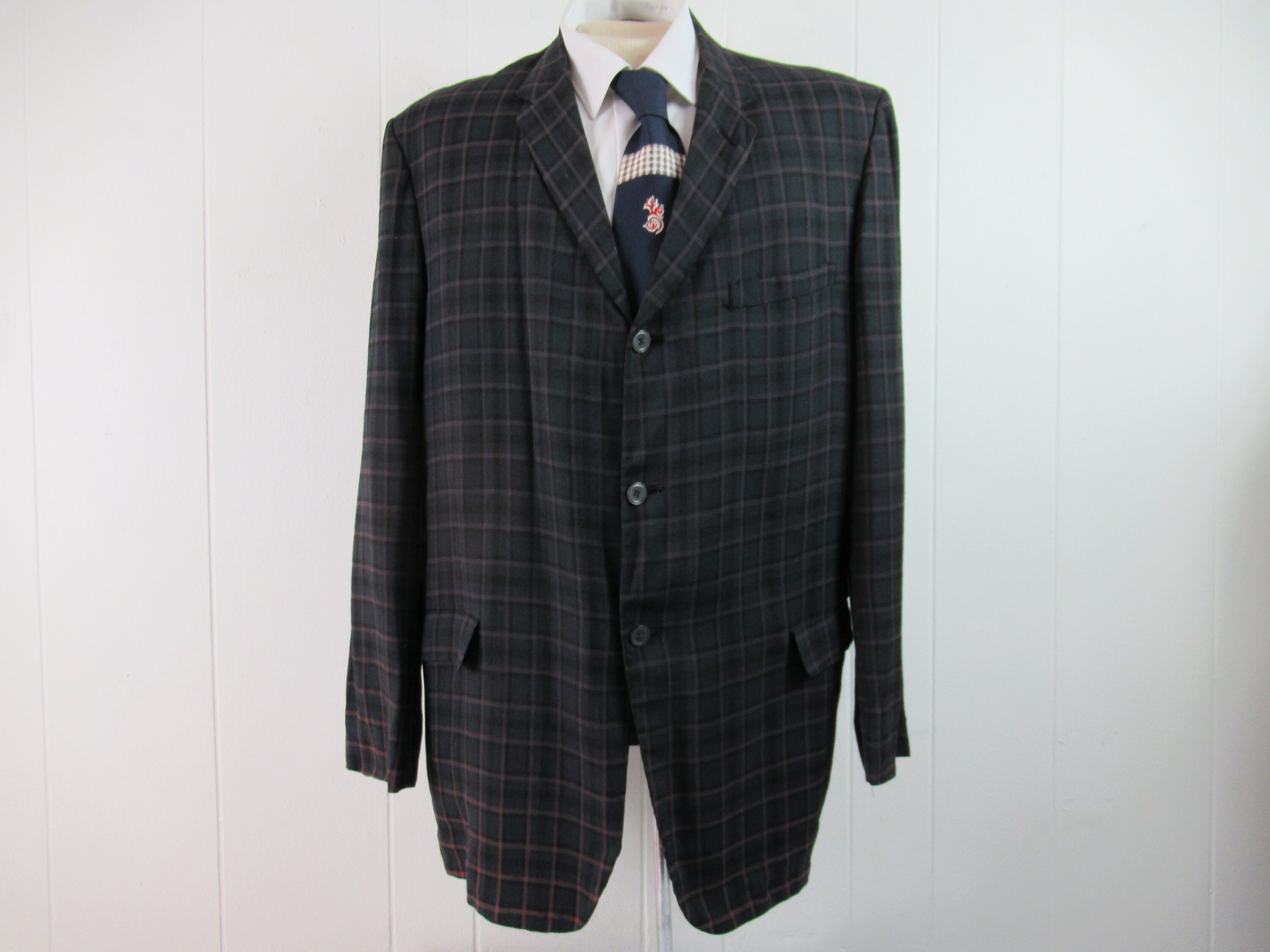 Vintage jacket, 1960 jacket, plaid jacket, sports coat, vintage sports coat, blazer, vintage clothing, size 44L