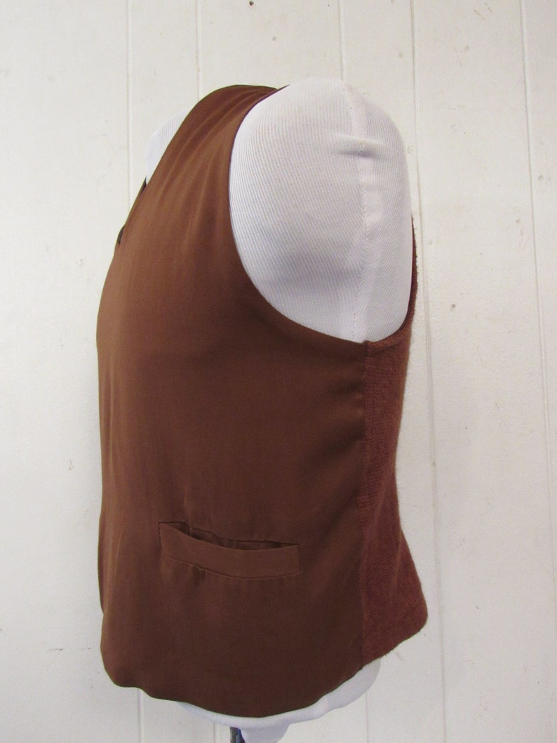 Vintage vest, 1950s vest, Gabardine vest, Rayon vest, brown vest, vintage clothing, size small image 3