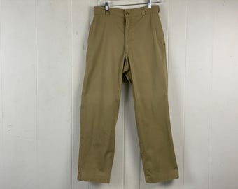 1960s US Army Military Cotton Twill Khaki Work Pants | Vintage
