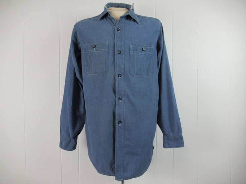 Vintage shirt, 1940s work shirt, 1940s chambray shirt, painter's shirt, Hercules shirt, vintage workwear, vintage clothing, size medium image 1