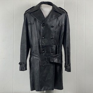 Vintage leather coat, size large, leather trench coat, 1960s leather jacket, vintage pea coat, double breasted coat, vintage clothing