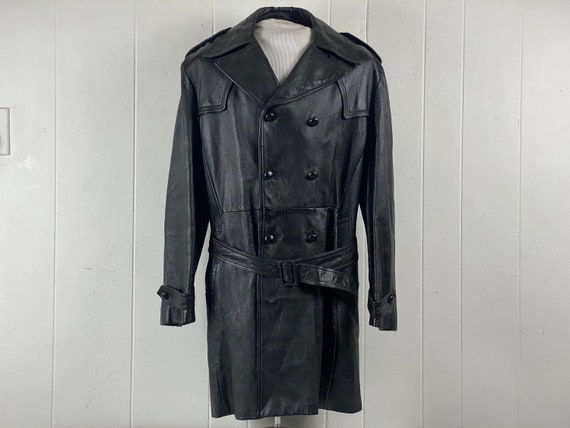 Vintage Leather Coat, Size Large, Leather Trench Coat, 1960s