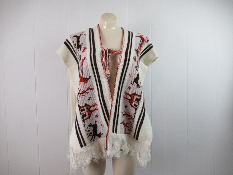 Vintage vest, 11970s top, knit poncho, hippy vest, scenic vest, vintage clothing, size medium image 1