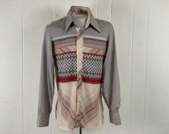 Vintage shirt, size medium, Nik Nik shirt, Disco shirt, 1970s shirt, geometric shirt, button down shirt, vintage clothing