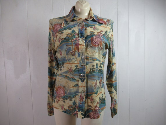 Vintage shirt, disco shirt, 1970s blouse, 1970s sh