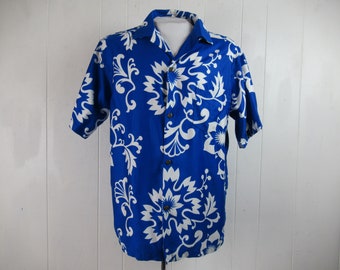 VINTAGE SHIRT, Hawaiian shirt, 1960s shirt, blue shirt, Aloha shirt, Diamond Head, vintage clothing, size large
