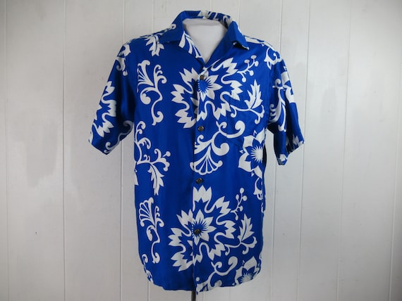 VINTAGE SHIRT, Hawaiian Shirt, 1960s Shirt, Blue Shirt, Aloha 