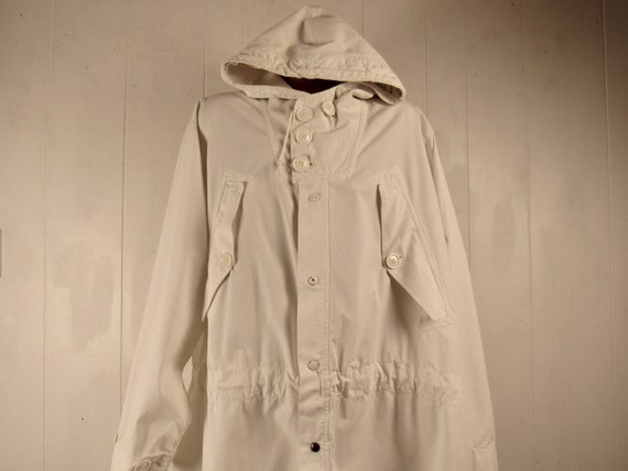 Vintage parka, 1940s jacket, white parka, hooded j