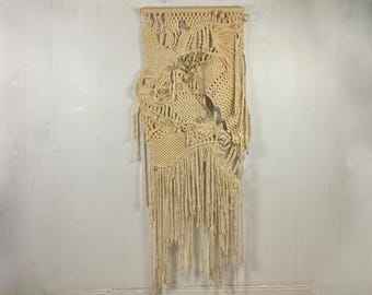 Large Vintage 70s Wall Hanging Art Weaving Tapestry Macrame Hippie