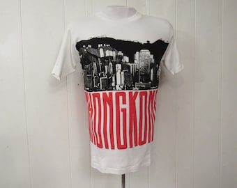 Vintage t shirt, 1980s t shirt, Hong Kong t shirt, color blocked t shirt, Dim Sum Shirts, vintage clothing, size small, NOS