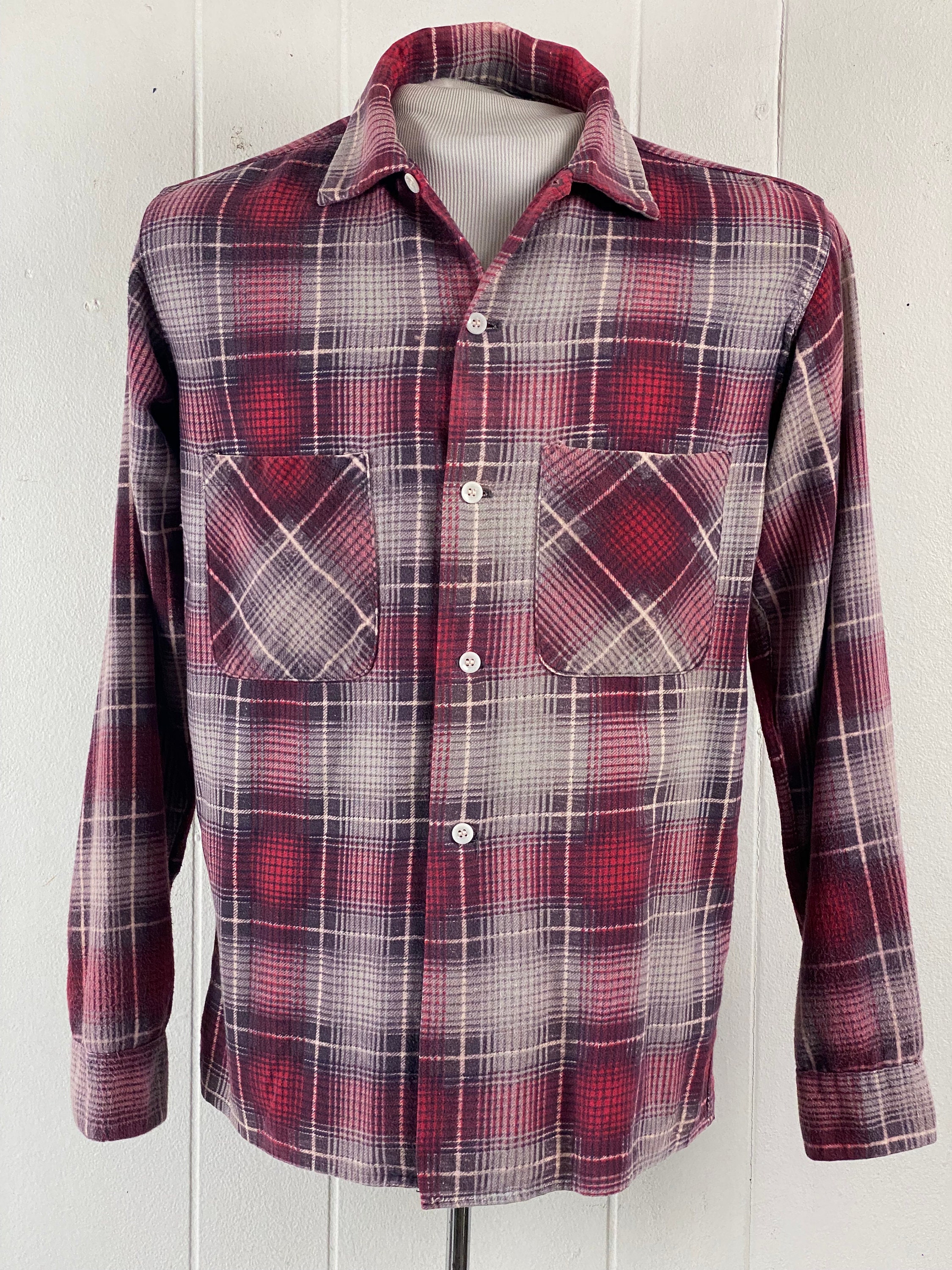 Vintage Shirt, Size Small, 1950s Shirt, Shadow Plaid Shirt