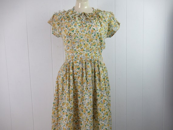 Vintage dress, 1940s dress, cotton dress, yellow f