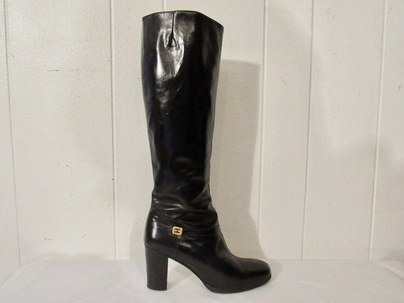 Vintage boots, black leather boots, 1970s boots, g