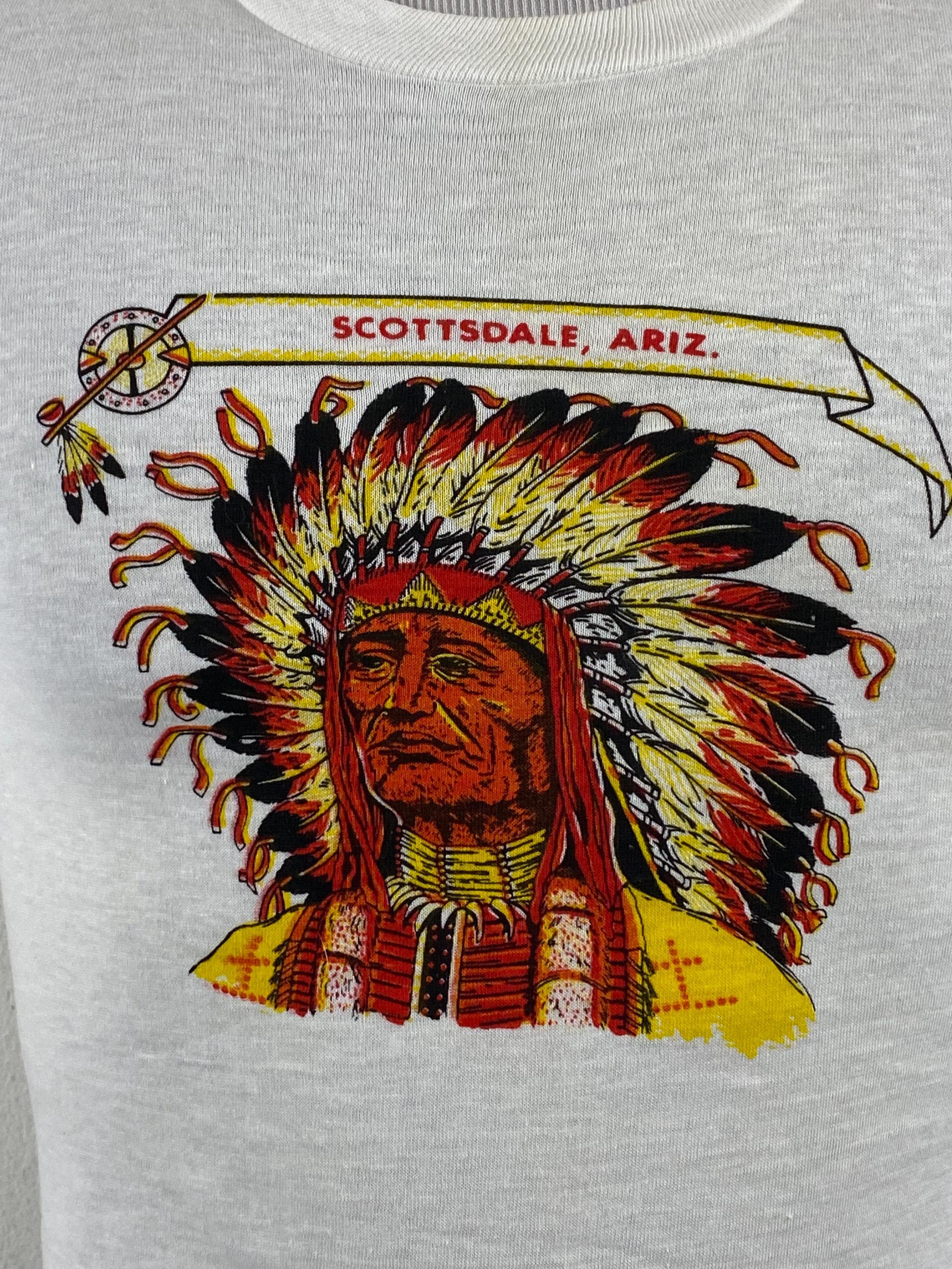 トップス Vintage Native Pattern Shirt Vintage T Shirt, Size XS, 1960s T-shirt, Indian Chief Head T Shirt