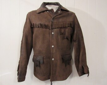 Jaqueta VINTAGE, jaqueta de couro, jaqueta com franjas, jaqueta western, jaqueta dos anos 40, franjas de couro, couro dos anos 40, roupas vintage, médio
