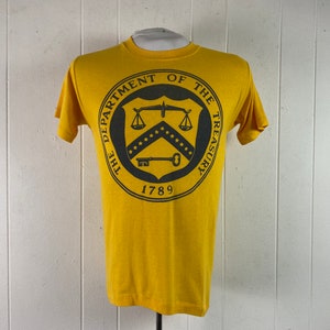 Vintage t shirt, 1970s t shirt, Department of the Treasury, U.S. t shirt, money t shirt, yellow t shirt, vintage clothing, size small