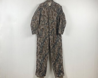 ヴィンテージ カバーオール、Lサイズ、迷彩柄カバーオール、1980年代のモッシーオーク、コットンフランネル、ハンティングカバーオール、迷彩柄カバーオール、ヴィンテージ衣料