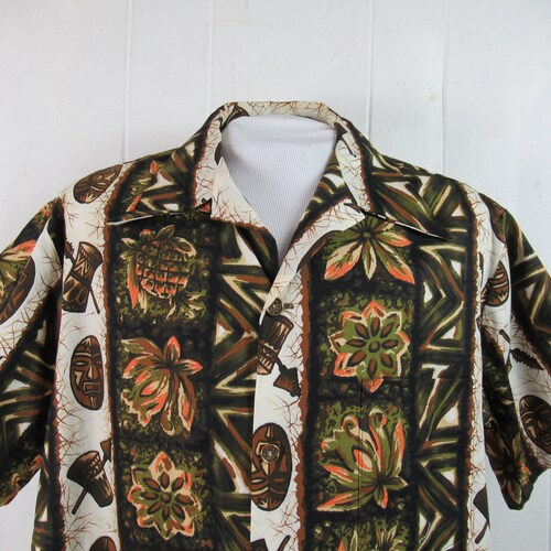Vintage shirt, Hawaiian shirt, 1960s shirt, tiki shirt, cotton shirt, vintage shops Hawaiian, Ui-Maikai, vintage clothing, size large