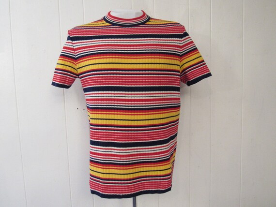 Vintage t shirt, 1960s t shirt, striped t shirt, B